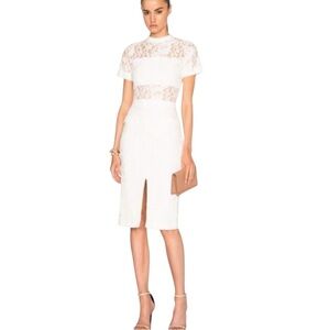 Alexis Asia White Lace Sheer Midi Dress Small Bridal Wedding Engagement Cocktail